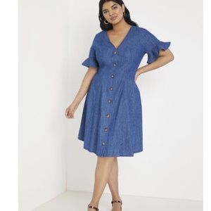 Eloquii Button Front Chambray Dress